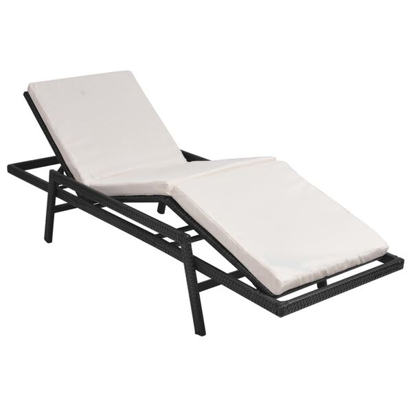 vidaXL Chaise longue avec coussin R&eacute;sine tress&eacute;e Noir