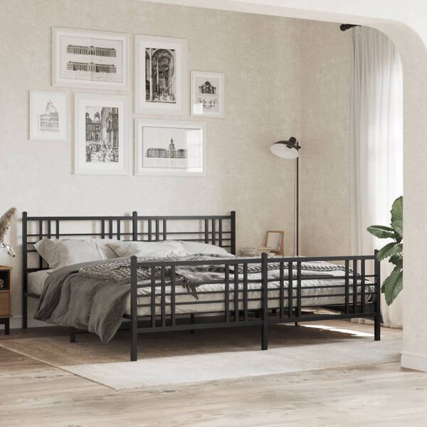 vidaXL Cadre de lit m&eacute;tal sans matelas avec pied de lit noir 193x203cm