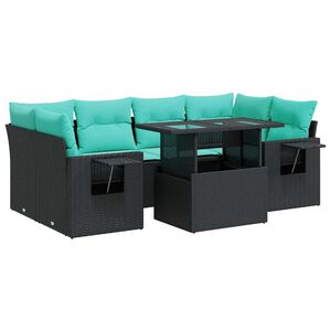 vidaXL Salon de jardin avec coussins 7pcs noir r&eacute;sine tress&eacute;e acacia