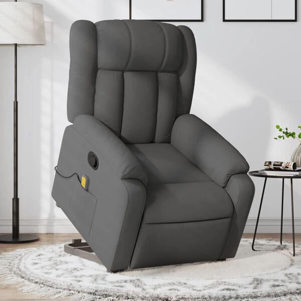 vidaXL Fauteuil inclinable de massage gris fonc&eacute; tissu