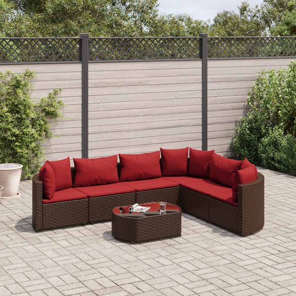 vidaXL Salon de jardin avec coussins 7 pcs marron r&eacute;sine tress&eacute;e