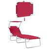 vidaXL Chaise longue pliable avec auvent acier et tissu rouge