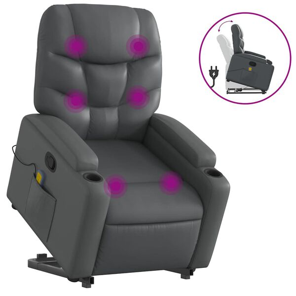 vidaXL Fauteuil inclinable de massage gris similicuir