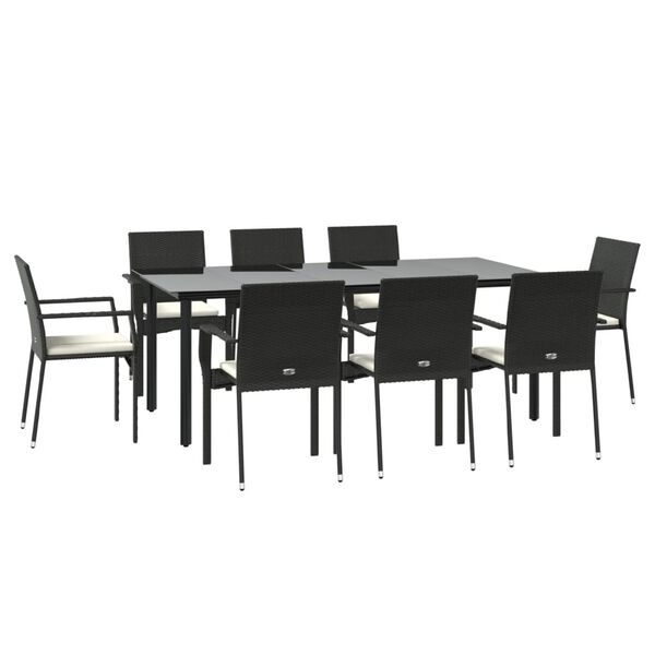 vidaXL Ensemble &agrave; manger jardin 9pcs et coussins noir r&eacute;sine tress&eacute;e