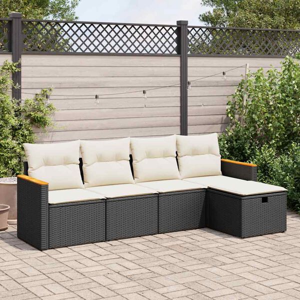 vidaXL Salon de jardin 5 pcs avec coussins noir r&eacute;sine tress&eacute;e