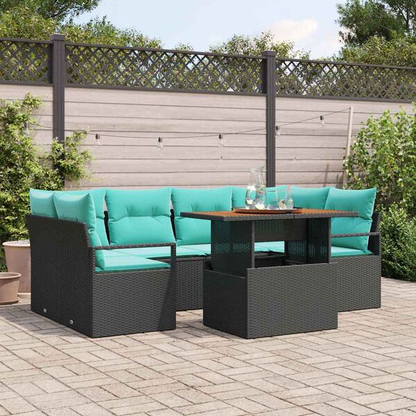 vidaXL Ensemble de canap&eacute; de jardin avec coussin 7 pcs Noir et bleu