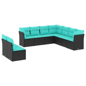 vidaXL Salon de jardin 9 pcs avec coussins noir r&eacute;sine tress&eacute;e