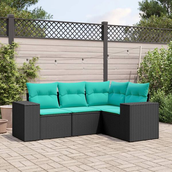 vidaXL Salon de jardin 4 pcs avec coussins noir r&eacute;sine tress&eacute;e