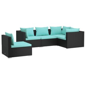 vidaXL Salon de jardin 5 pcs avec coussins R&eacute;sine tress&eacute;e Noir