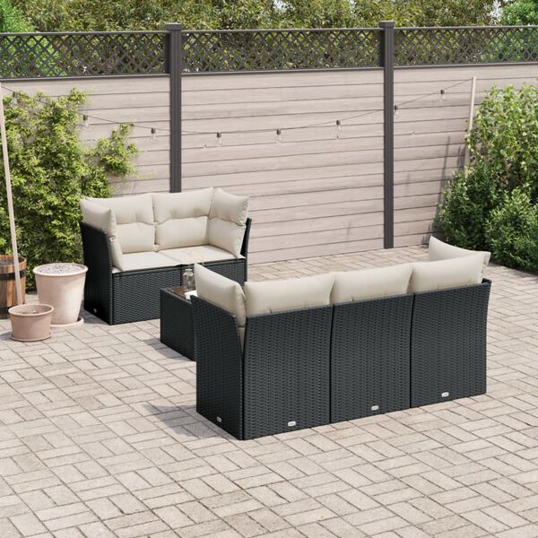 vidaXL Salon de jardin 6 pcs avec coussins noir résine tressée