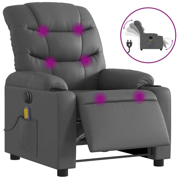 vidaXL Fauteuil inclinable de massage &eacute;lectrique gris similicuir