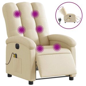 vidaXL Fauteuil inclinable de massage &eacute;lectrique cr&egrave;me tissu