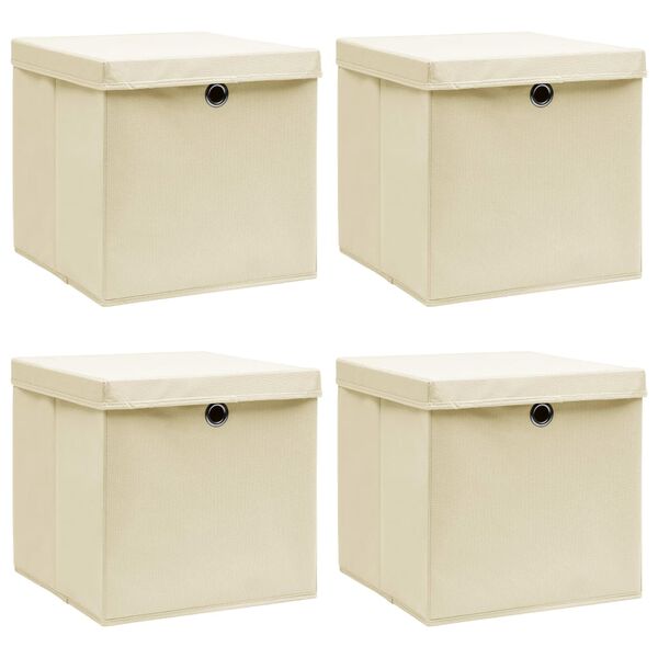 vidaXL Boîtes de rangement à couvercles 4 pcs Crème 32x32x32 cm Tissu