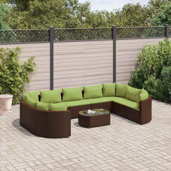 vidaXL Salon de jardin 10 pcs avec coussins marron r&eacute;sine tress&eacute;e