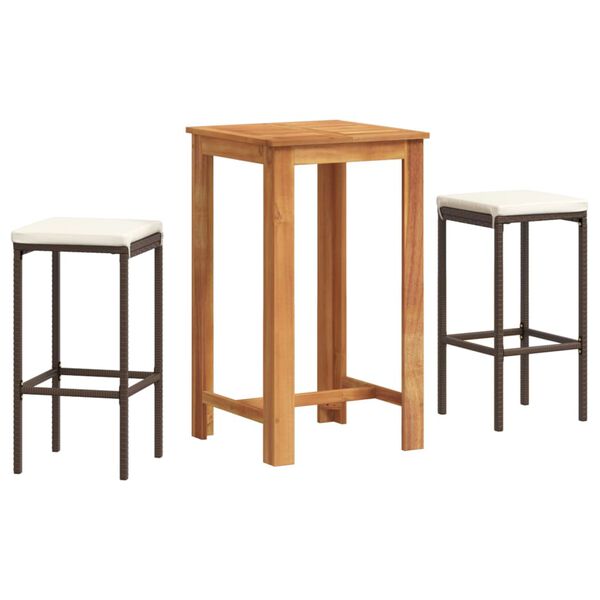 vidaXL Ensemble de bar de jardin 3 pcs marron bois massif acacia rotin
