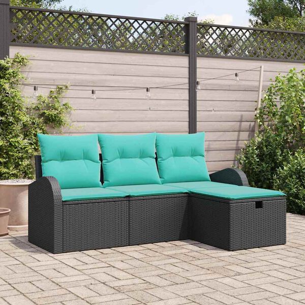 vidaXL Ensemble de Canap&eacute;s 4 pcs Noir et turquoise polyrotin