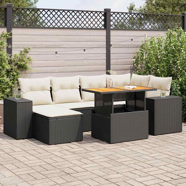 vidaXL Salon de jardin 7 pcs avec coussins noir r&eacute;sine tress&eacute;e