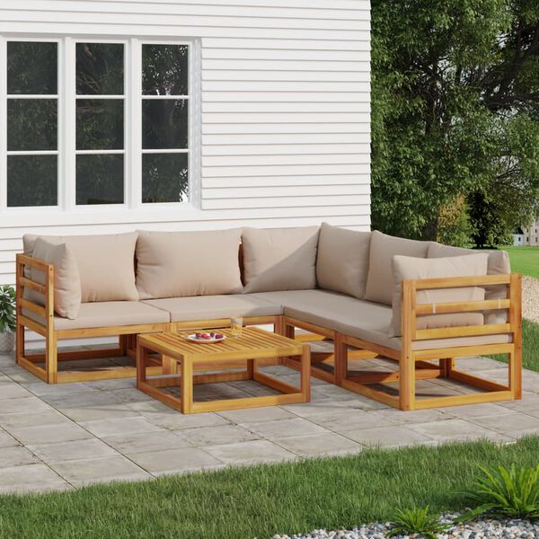 vidaXL Salon de jardin 6 pcs avec coussins taupe bois massif