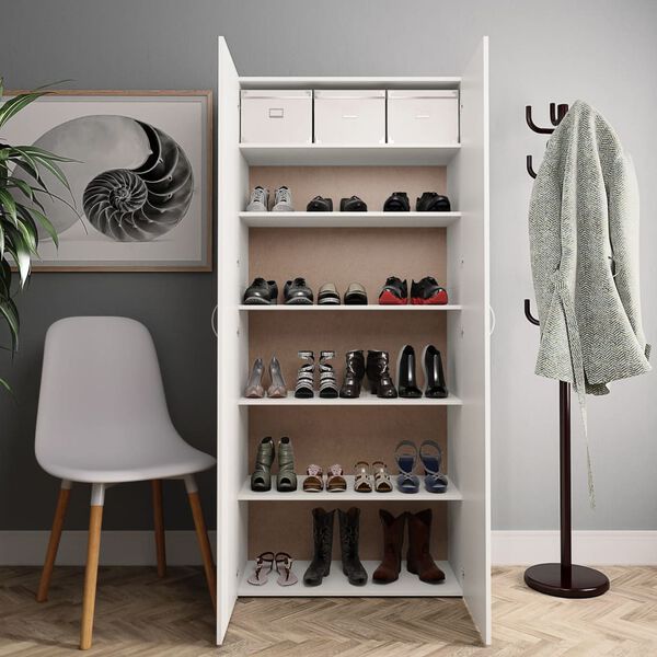 vidaXL Armoire &agrave; chaussures Blanc 80 x 35,5 x 180 cm Bois d'ing&eacute;nierie