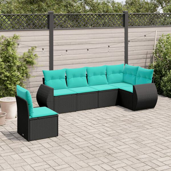 vidaXL Salon de jardin 6 pcs avec coussins noir r&eacute;sine tress&eacute;e