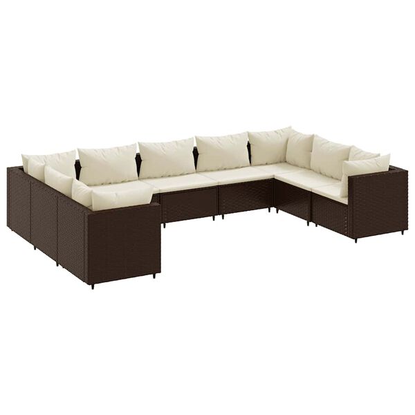 vidaXL Salon de jardin avec coussins 9 pcs marron r&eacute;sine tress&eacute;e