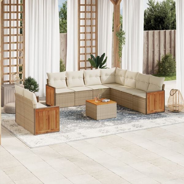 vidaXL Salon de jardin avec coussins 10 pcs beige r&eacute;sine tress&eacute;e