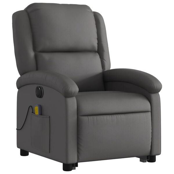 vidaXL Fauteuil inclinable de massage &eacute;lectrique gris cuir v&eacute;ritable