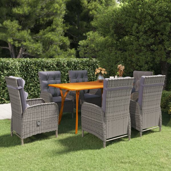 vidaXL Ensemble &agrave; manger de jardin 7 pcs Gris