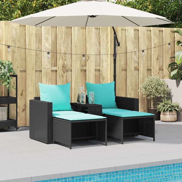 vidaXL Salon de jardin 5 pcs avec coussins empilable noir polyrotin