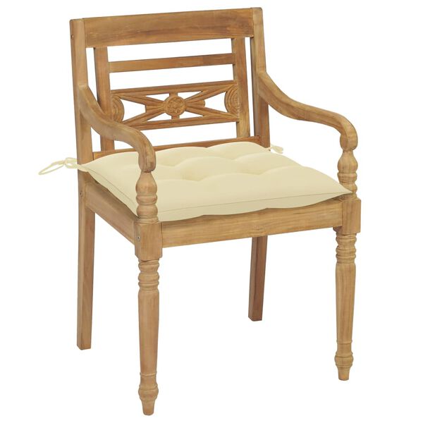 vidaXL Chaises Batavia lot de 2 et coussins cr&egrave;me Bois de teck massif