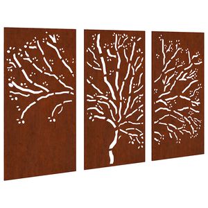 vidaXL D&eacute;corations murales jardin 3 pcs 105x55 cm design d'arbre acier