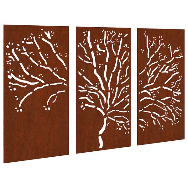 vidaXL D&eacute;corations murales jardin 3 pcs 105x55 cm design d'arbre acier