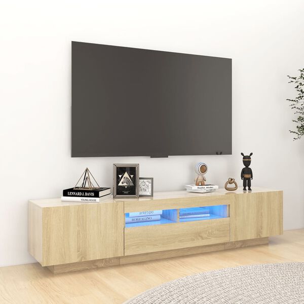 vidaXL Meuble TV avec lumi&egrave;res LED Ch&ecirc;ne sonoma 180x35x40 cm