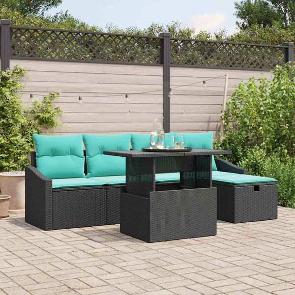 vidaXL Ensemble de canap&eacute; de jardin avec coussin 6 pcs Noir Poly rotin