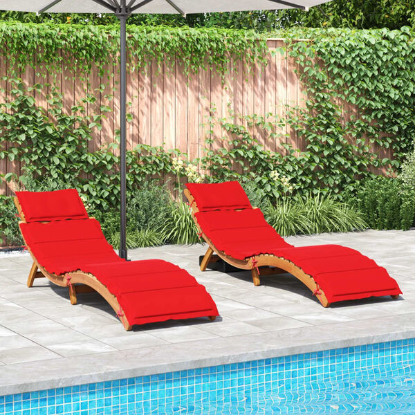 vidaXL Chaises longues avec coussins lot de 2 rouge bois massif acacia