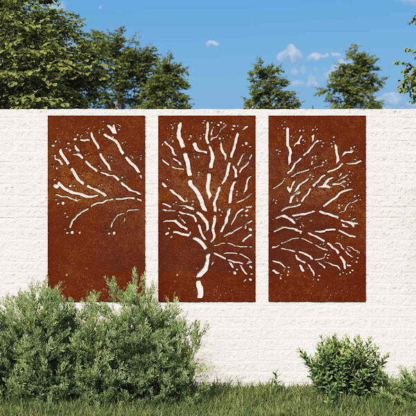 vidaXL D&eacute;corations murales jardin 3 pcs 105x55 cm design d'arbre acier