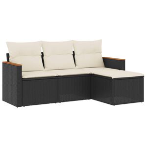 vidaXL Salon de jardin 4 pcs avec coussins noir r&eacute;sine tress&eacute;e