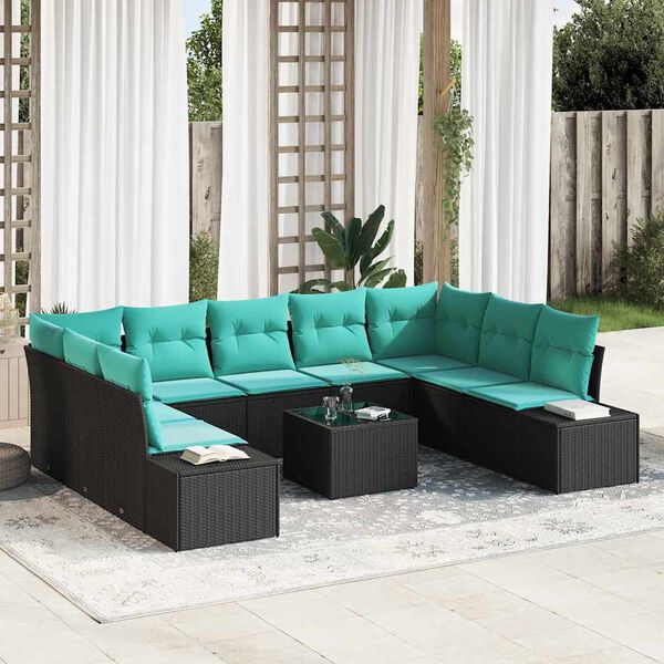 vidaXL Ensemble de canap&eacute; de jardin avec coussin 10 pcs Noir polyrotin