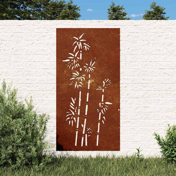 vidaXL D&eacute;coration murale jardin 105x55 cm acier corten design bambou