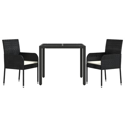 vidaXL Ensemble à manger de jardin avec coussins 3 pcs Noir