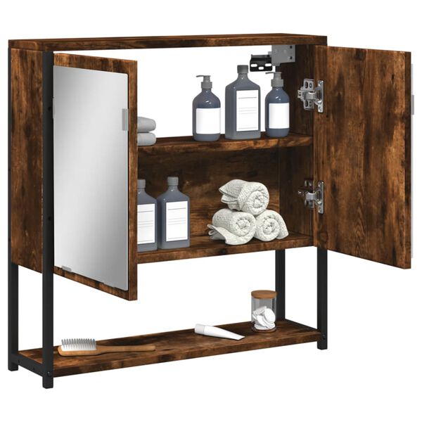 vidaXL Armoire à miroir de salle de bain chêne fumé bois d’ingénierie