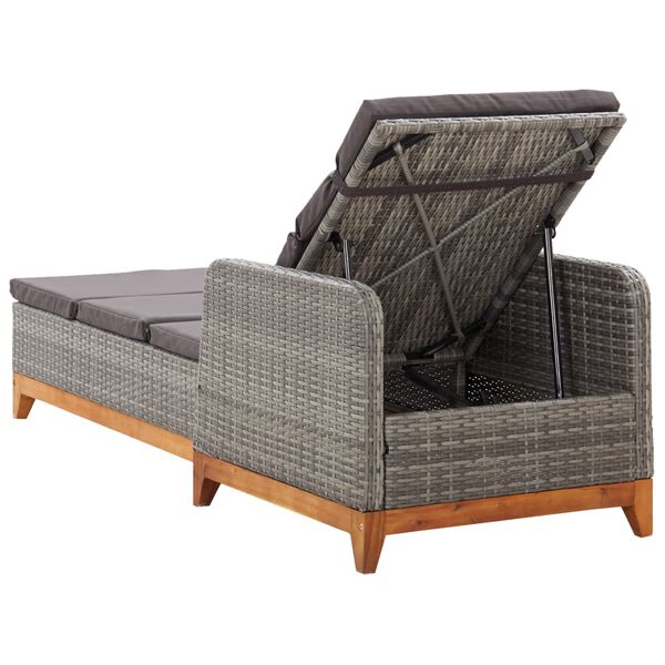 vidaXL Chaise longue R&eacute;sine tress&eacute;e et bois d'acacia massif Gris