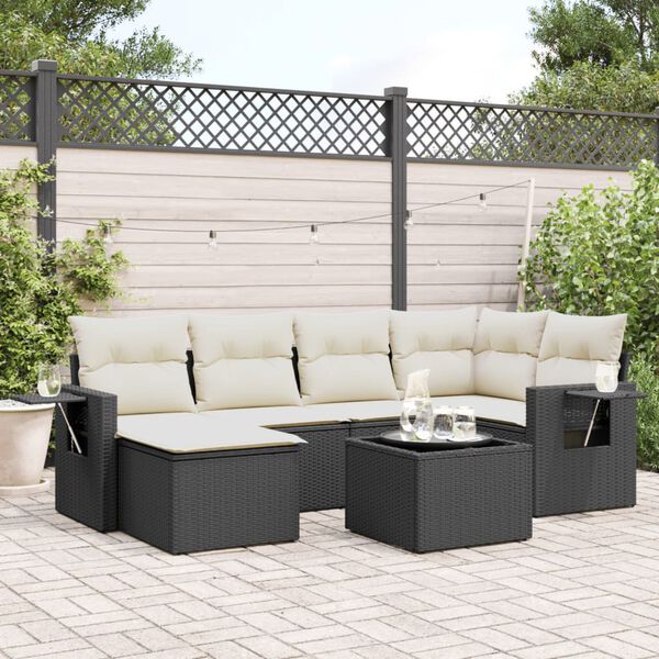 vidaXL Salon de jardin 7 pcs avec coussins noir r&eacute;sine tress&eacute;e