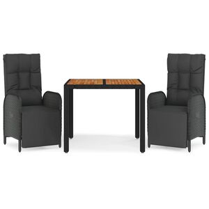 vidaXL Ensemble &agrave; manger de jardin avec coussins 3 pcs Noir