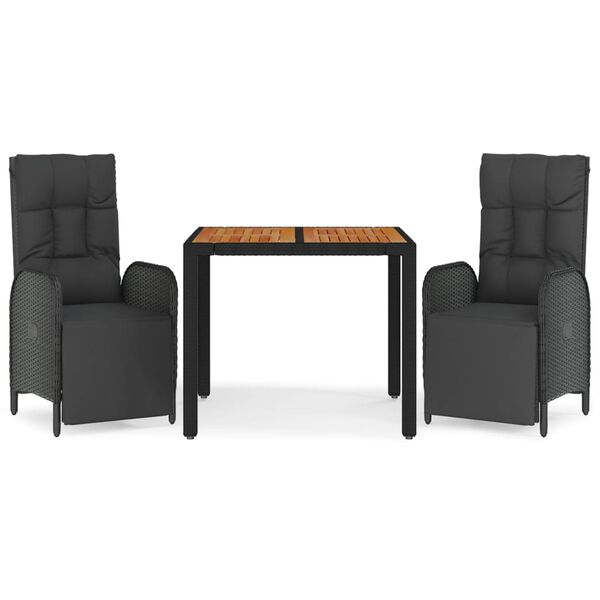 vidaXL Ensemble &agrave; manger de jardin avec coussins 3 pcs Noir