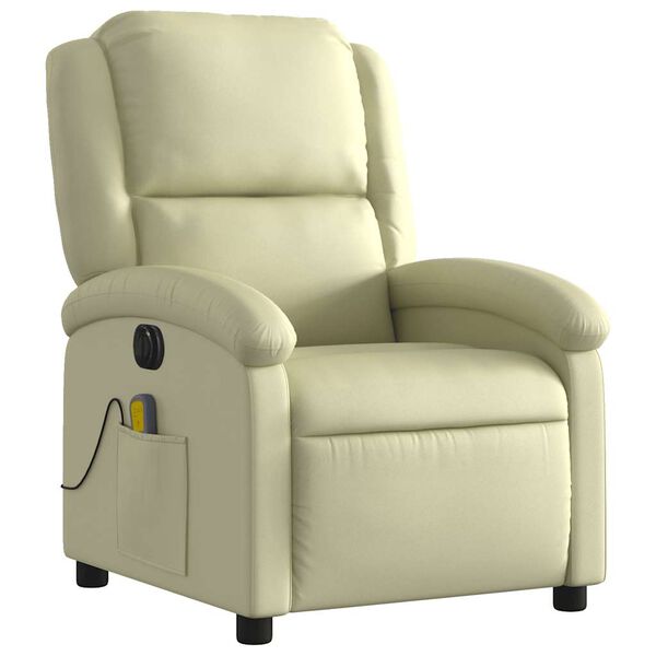 vidaXL Fauteuil inclinable de massage électrique crème cuir véritable