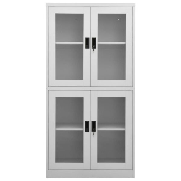 vidaXL Armoire de bureau Gris clair 90x40x180 cm Acier et verre tremp&eacute;