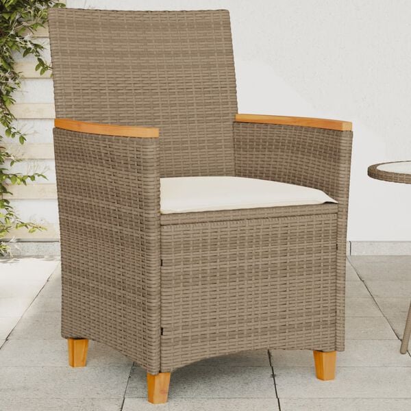 vidaXL Chaises de jardin coussins lot de 2 beige r&eacute;sine tress&eacute;e bois