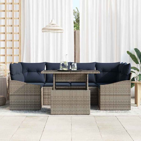vidaXL Ensemble de canap&eacute; de jardin 7 pcs Gris et bleu marine