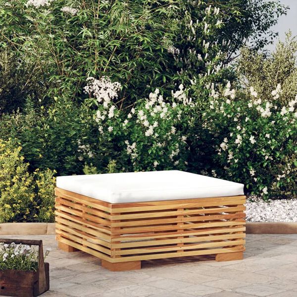 vidaXL Repose-pied de jardin avec coussin cr&egrave;me Bois de teck massif